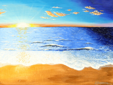 Painting titled "Sea beach" by Anna Aliakberova, Original Artwork, Acrylic Mounted on Wood Stretcher frame