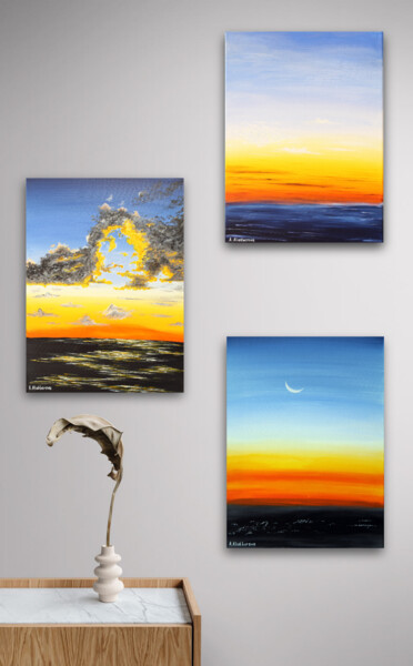 Pittura intitolato "Sunset Triptych" da Anna Aliakberova, Opera d'arte originale, Acrilico Montato su Telaio per barella in…