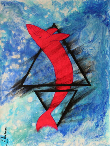 Painting titled "Pink Whale" by Anna Aliakberova, Original Artwork, Acrylic Mounted on Wood Stretcher frame