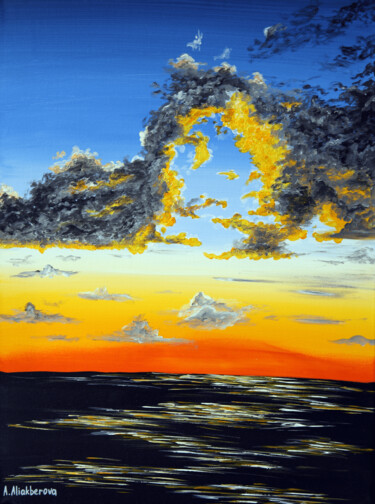 Malerei mit dem Titel "Sunset Sparks" von Anna Aliakberova, Original-Kunstwerk, Acryl Auf Keilrahmen aus Holz montiert