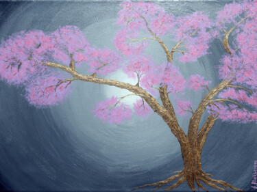 Painting titled "Sakura" by Anna Aliakberova, Original Artwork, Acrylic Mounted on Wood Stretcher frame