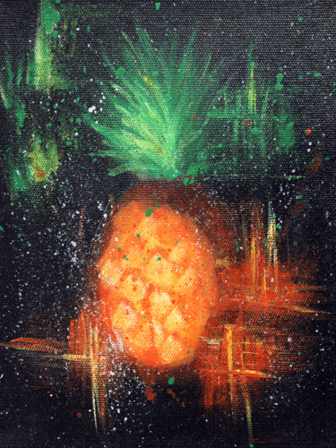 Painting titled "Juisy pineapple" by Anna Aliakberova, Original Artwork, Acrylic Mounted on Wood Stretcher frame