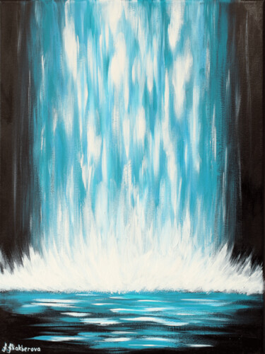 Malarstwo zatytułowany „Waterfall” autorstwa Анна Алиакберова, Oryginalna praca, Akryl Zamontowany na Drewniana rama noszy