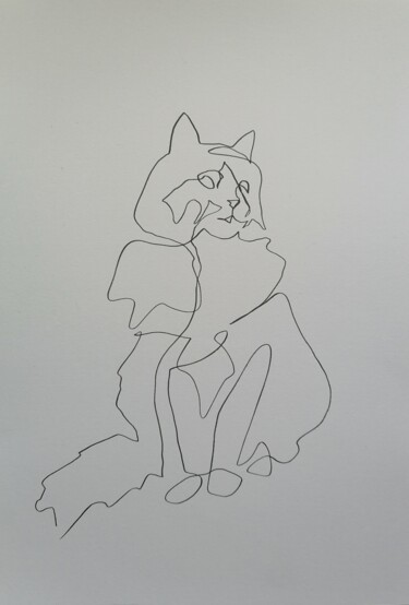 Disegno intitolato "Cat" da Anna An, Opera d'arte originale, Pennarello