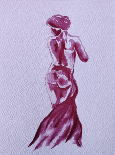 Drawing titled "rose n°7" by Anna An, Original Artwork, Watercolor