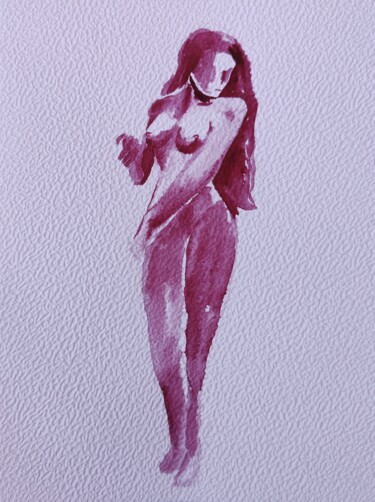 Drawing titled "rose n°9" by Anna An, Original Artwork, Watercolor