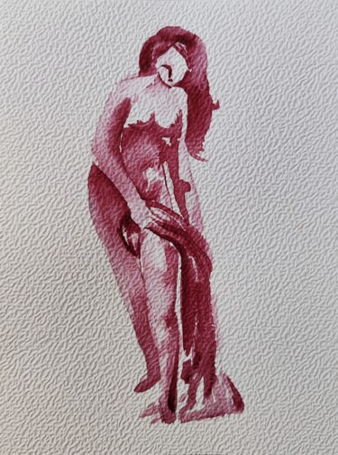 Drawing titled "rose n°3" by Anna An, Original Artwork, Watercolor