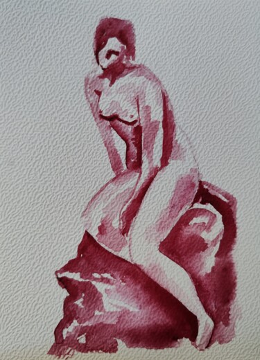 Drawing titled "rose n°17" by Anna An, Original Artwork, Watercolor