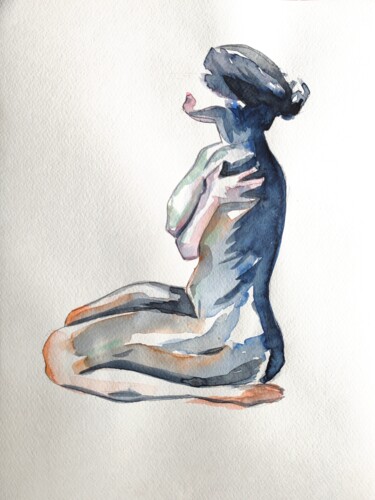 Painting titled "Modèle nue 1" by Anna An, Original Artwork, Watercolor