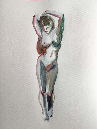 Pintura titulada "Modèle nue 4" por Anna An, Obra de arte original, Acuarela