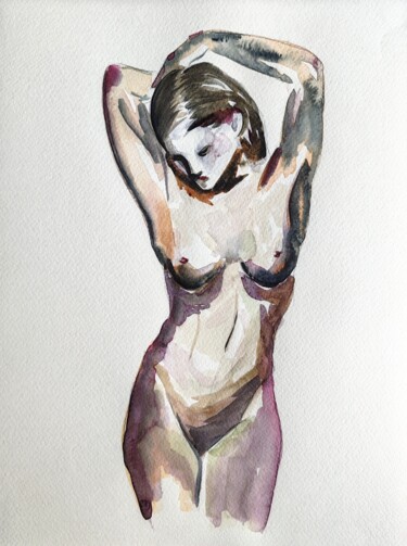 Pintura intitulada "Modèle nue 5" por Anna An, Obras de arte originais, Aquarela