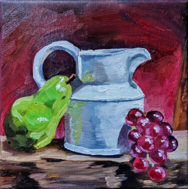 Painting titled "Carafe blanc" by Anna An, Original Artwork, Oil Mounted on Wood Stretcher frame