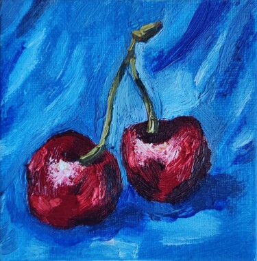 Painting titled "cerise" by Anna An, Original Artwork, Oil Mounted on Cardboard