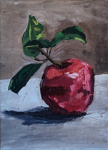 Painting titled "Pomme" by Anna An, Original Artwork, Oil Mounted on Cardboard