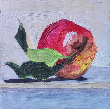 Painting titled "Pomme 2" by Anna An, Original Artwork, Oil Mounted on Cardboard