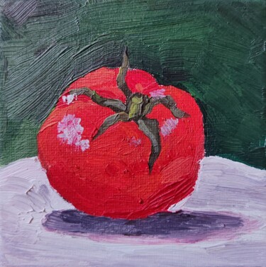 Painting titled "Tomate" by Anna An, Original Artwork, Oil Mounted on Cardboard