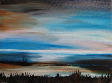 Painting titled "paysage n°1" by Anna An, Original Artwork, Acrylic Mounted on Wood Stretcher frame