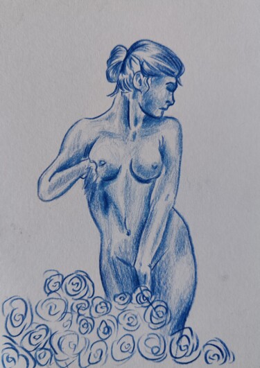 Dessin intitulée "corps bleu" par Anna An, Œuvre d'art originale, Crayon