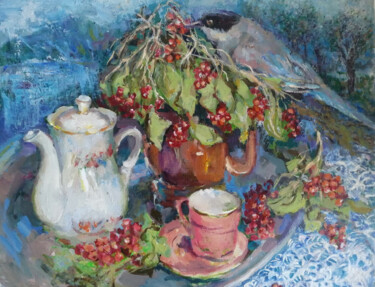 Malerei mit dem Titel "Autumn tea party" von Anna Andreuts, Original-Kunstwerk, Öl