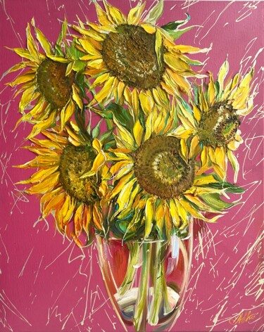 Schilderij getiteld "Цветы солнца" door Anna Andrushok, Origineel Kunstwerk, Olie