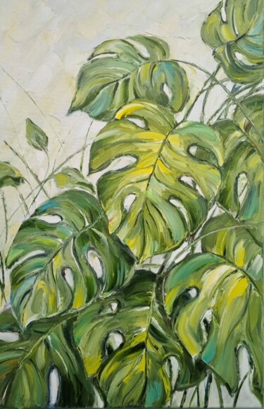 제목이 "Монстера картина ма…"인 미술작품 Anna Antonova로, 원작, 기름 나무 들것 프레임에 장착됨