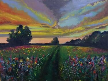 Painting titled "Summer Sunset" by Anna Arlt, Original Artwork, Oil