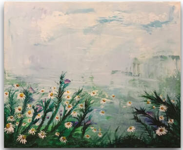 Malerei mit dem Titel "Pond with flowers" von Anna Artworks, Original-Kunstwerk, Acryl