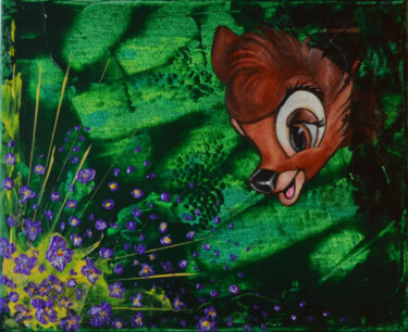 Painting titled "Bambi discovered vi…" by Anna Artworks, Original Artwork, Acrylic Mounted on Other rigid panel