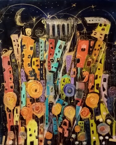 Картина под названием "OMORFI POLI" - Anna Aspasia Theodorakis, Подлинное произведение искусства, Акрил Установлен на Деревя…