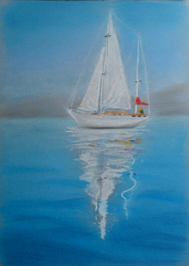 Schilderij getiteld "Sailboat at sea" door Anna Baranova, Origineel Kunstwerk, Pastel