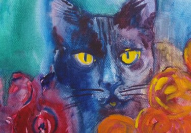 Malarstwo zatytułowany „CAT WITH GOLDEN  EY…” autorstwa Anna  Bardzka, Oryginalna praca, Olej