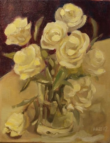 Malarstwo zatytułowany „WHITE FLOWERS” autorstwa Anna  Bardzka, Oryginalna praca, Olej
