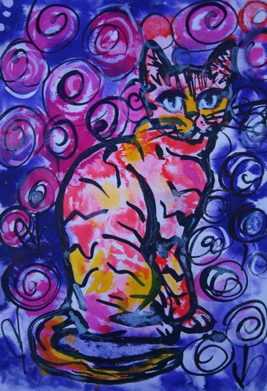 Malarstwo zatytułowany „PURPLE CAT” autorstwa Anna  Bardzka, Oryginalna praca