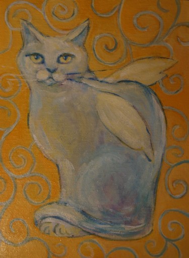 Painting titled "CAT ANGEL" by Anna  Bardzka, Original Artwork