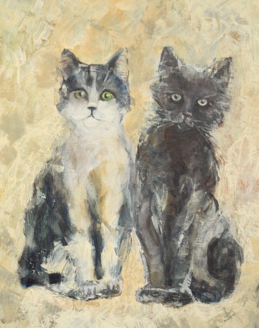 Malarstwo zatytułowany „TWO CATS” autorstwa Anna  Bardzka, Oryginalna praca, Olej