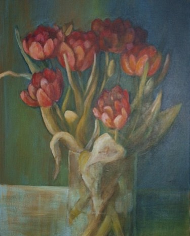 Painting titled "TULIPS RED" by Anna  Bardzka, Original Artwork, Oil