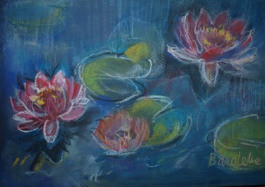 Malarstwo zatytułowany „WATERLILIES” autorstwa Anna  Bardzka, Oryginalna praca, Pastel