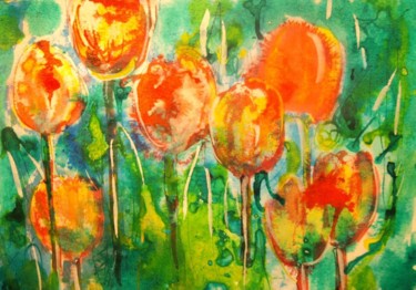 Malarstwo zatytułowany „TULIPS III” autorstwa Anna  Bardzka, Oryginalna praca, Atrament