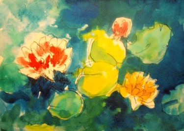 Malarstwo zatytułowany „WATERLILIES” autorstwa Anna  Bardzka, Oryginalna praca, Atrament