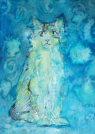 Painting titled "CAT VII" by Anna  Bardzka, Original Artwork, Ink
