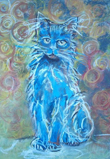 Malarstwo zatytułowany „BLUE  CAT” autorstwa Anna  Bardzka, Oryginalna praca, Pastel