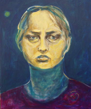 Painting titled "Autoportret księżyc…" by Anna  Bardzka, Original Artwork, Acrylic