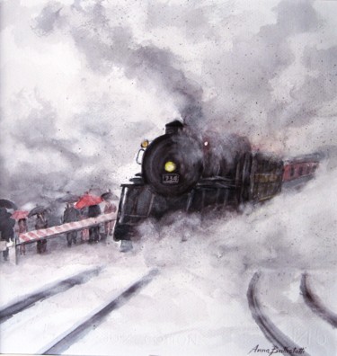 Painting titled "passaggio a livello" by Anna Battistotti, Original Artwork, Watercolor