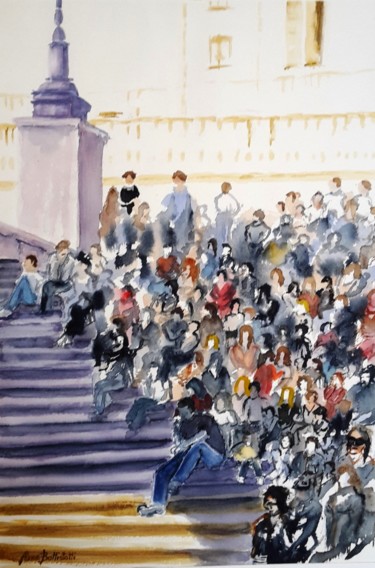 Pittura intitolato "Piazza di Spagna (R…" da Anna Battistotti, Opera d'arte originale, Acquarello