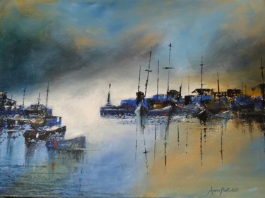 Painting titled "Luci del porto" by Anna Battistotti, Original Artwork, Acrylic Mounted on Wood Stretcher frame