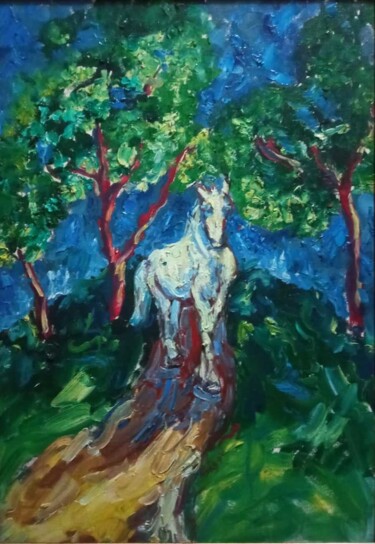 Pintura intitulada "Белая лошадь" por Anna Bazan, Obras de arte originais, Óleo