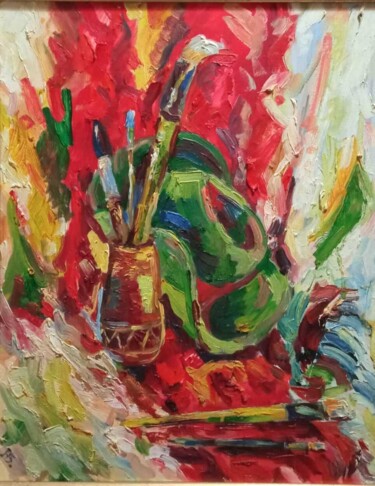 Картина под названием "В мастерской" - Анна Базян, Подлинное произведение искусства, Масло