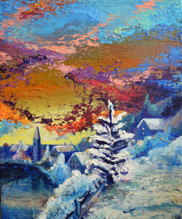 Painting titled "AUSTRIAN WINTER - i…" by Anna Beglyakova, Original Artwork, Acrylic Mounted on Wood Stretcher frame