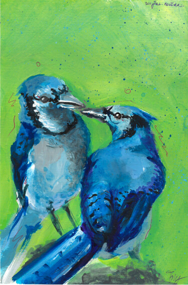 Pintura intitulada "BLUE JAY PAIR - blu…" por Anna Beglyakova, Obras de arte originais, Acrílico