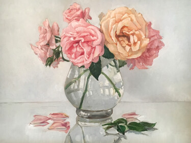 Painting titled "Roses" by Anna Belan, Original Artwork, Oil